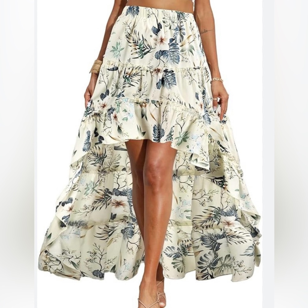 Btfbm Floral High-Low Maxi Skirt